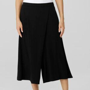 Eileen Fisher Georgette Silk Crepe Wide Cropped Pant Large Black NWOT